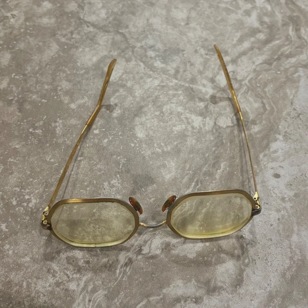 Vintage Hexagonal Gold Geometric Eyeglasses M/C 5 1/4 USA Retro Frames